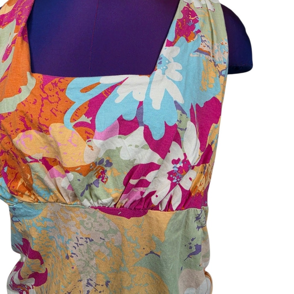 Cabi XL Floral Empire Waist Tank Top Multi Color Square Neck Ruched Side Y2K - Picture 2 of 7